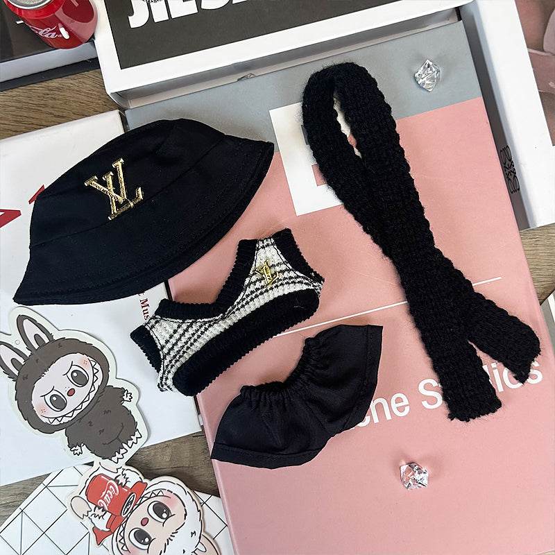 Labubu Outfit โ โGolden LV Bucket Hat Setโ (Fits 17cm Labubu Macaron / Have a Seat / Big into Energy)