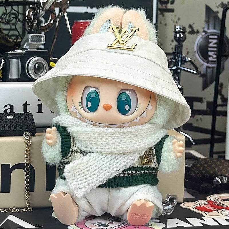 Labubu Outfit โ โGolden LV Bucket Hat Setโ (Fits 17cm Labubu Macaron / Have a Seat / Big into Energy)