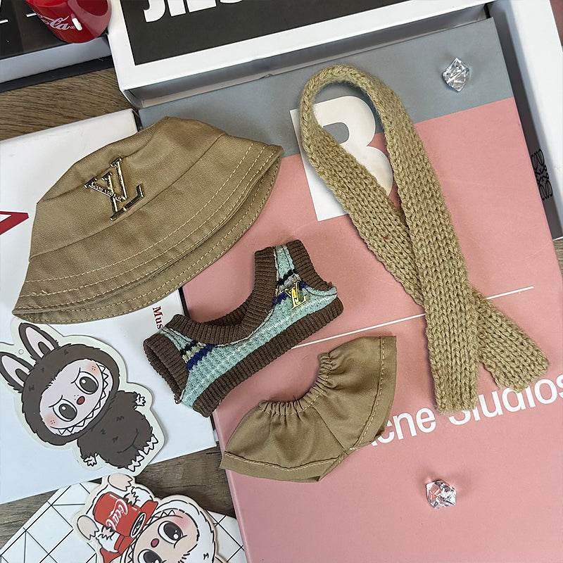 Labubu Outfit โ โGolden LV Bucket Hat Setโ (Fits 17cm Labubu Macaron / Have a Seat / Big into Energy)
