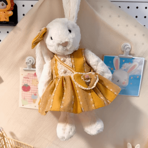 Sunbeam Stripe Outfit Set – Yellow Striped Dress, Hair Clip & Crossbody Bag (for Bashful Bunny Medium)