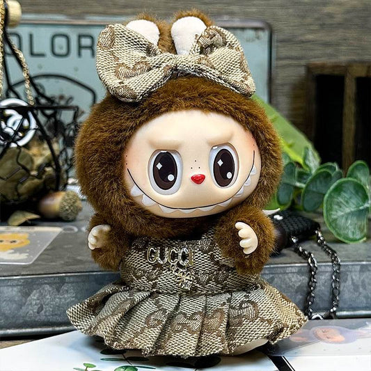 Labubu Outfit – “Gucci GG Bloom Dress Set: Cocoa Luxe Edition” (Fits 17cm Labubu Macaron / Have a Seat / Big into Energy)