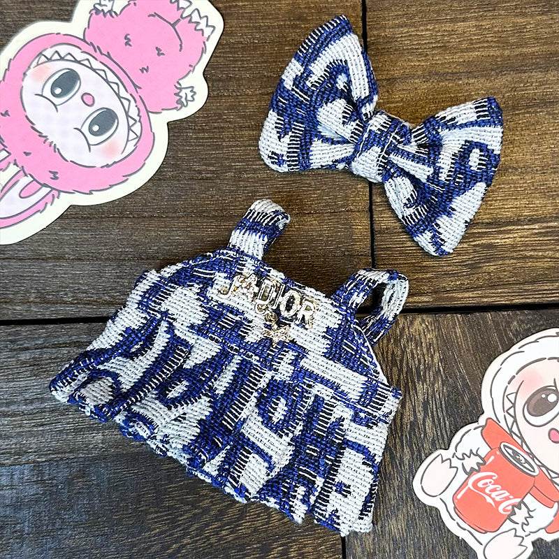 Labubu Outfit – “J’Ador DIOR Monogram Dress Set: Blue Edition” (Fits 17cm Labubu Macron / Have a Seat / Big into Energy)