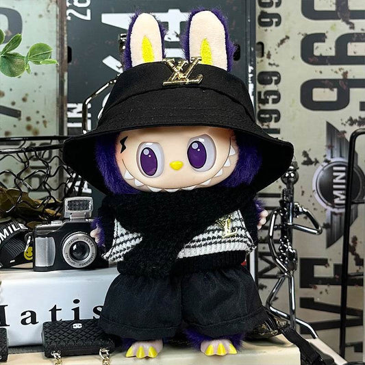 Labubu Outfit – “Golden LV Bucket Hat Set” (Fits 17cm Labubu Macaron / Have a Seat / Big into Energy)
