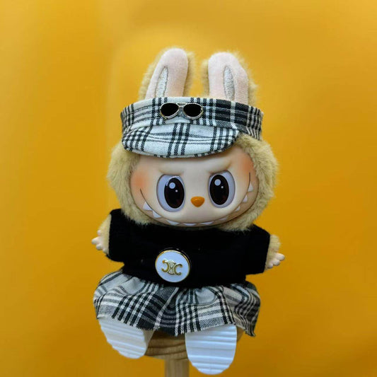 Labubu Outfit – “CELINE Triomphe Tartan Set” (Fits 17cm Labubu Macron / Have a Seat / Big into Energy)